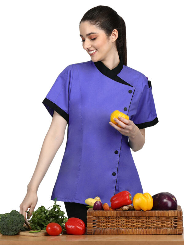Short Sleeves Chef Coat Jacket Uniform for women ideal for food service, Caterers and Culinary professional.